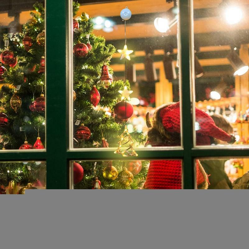 Luces LED de arranque navideñas, luces colgantes para ventanas, decoraciones navideñas para ventanas con pilas