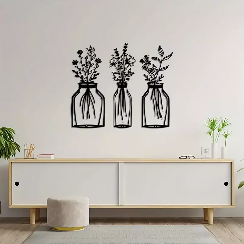 Florero de metal en forma de florero, adorno colgante de pared, flor de primavera, decoración colgante de pared de Metal, diseño único, arte de flores para cocina Wa