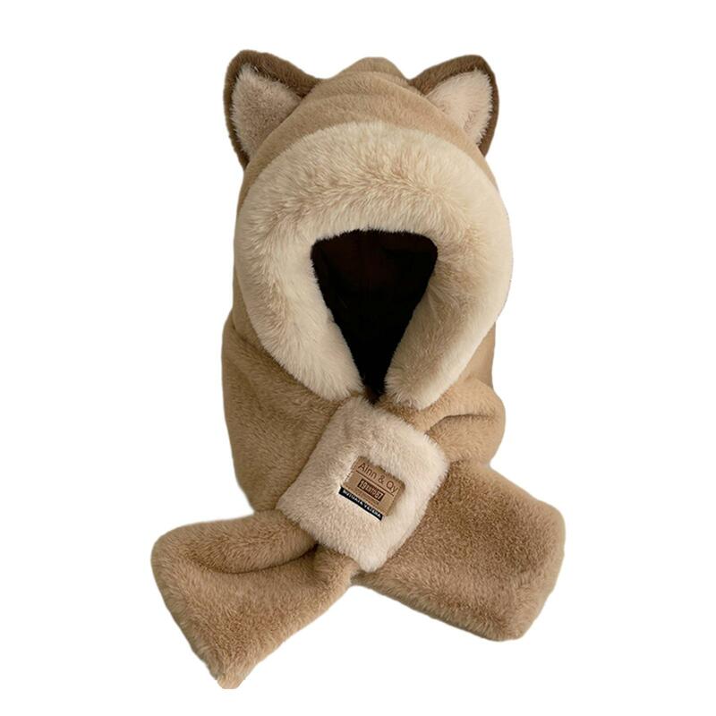 Plush Hooded Scarf Comfort Cartoon Windproof Casual Thick Animals Hat for Stage Performance Parties Outdoor Riding Holiday Gift