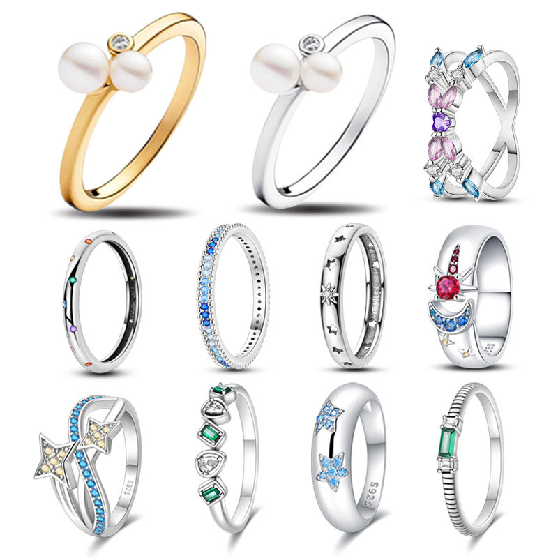 Anillo de perlas para mujer, anillos de plata de ley 925, diseño de circón, anillos brillantes originales, bricolaje, gran oferta, nuevo, 2024, regalos de joyería