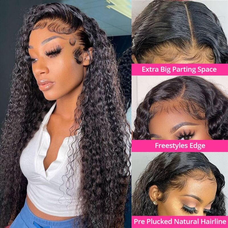 Deep Wave Lace Front Wig 13x4 HD Transparent Lace Frontal Wigs Brazilian Human Hair For Women 180% 4x4 Lace Closure Curly Wig