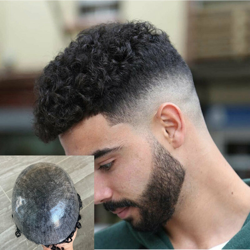 Natural Hairline 15MM Afo Men Toupee  Human Hair Wigs Durable Super Thin Skin Full PU Base Undetectable Microskin System