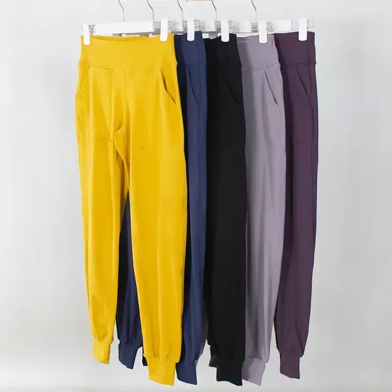 Брюки Lulu женские с высокой посадкой, Непринужденные штаны для бега с эластичным поясом, предназначенные для повседневного фитнеса и йоги, с карманами