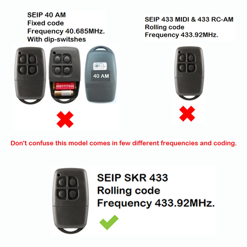 Per telecomando SEIP compatibile con SKR433 SKR433-1 SKR433-3 SKRJ433 433,92 MHz Rolling Code Telecomando per garage portatile
