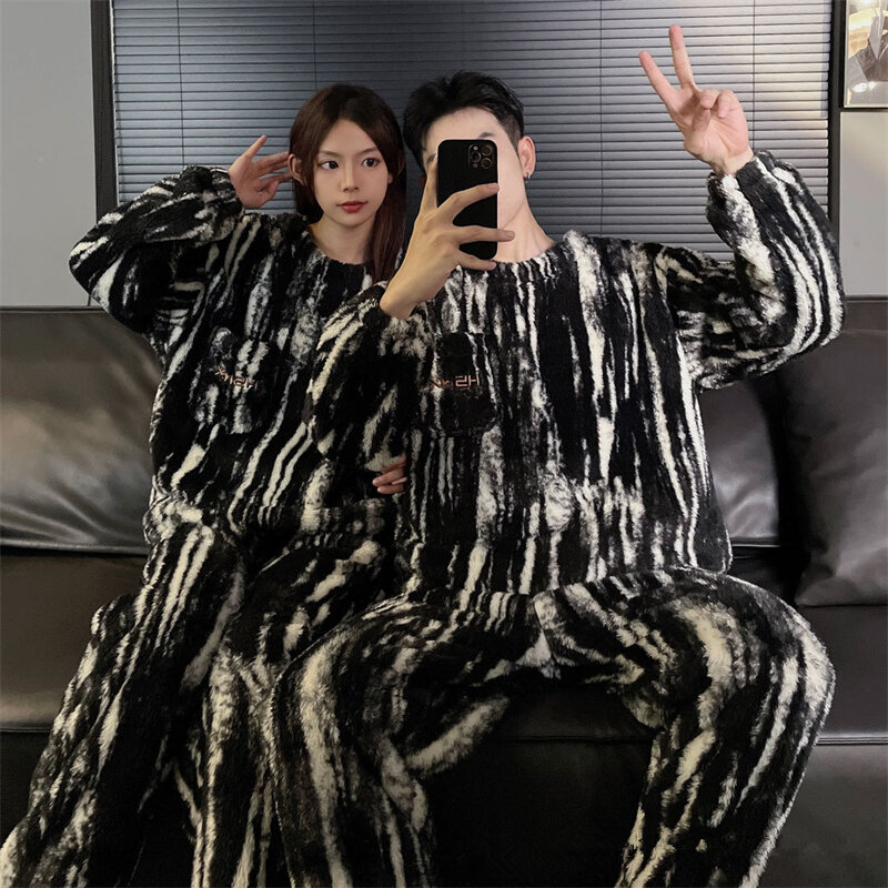 2024 Warm Thicken Coral Fleece Couple Sleepwear for Sleeping Men's Winter Pajamas Korean Pijamas Para Parejas Women Pajama Sets