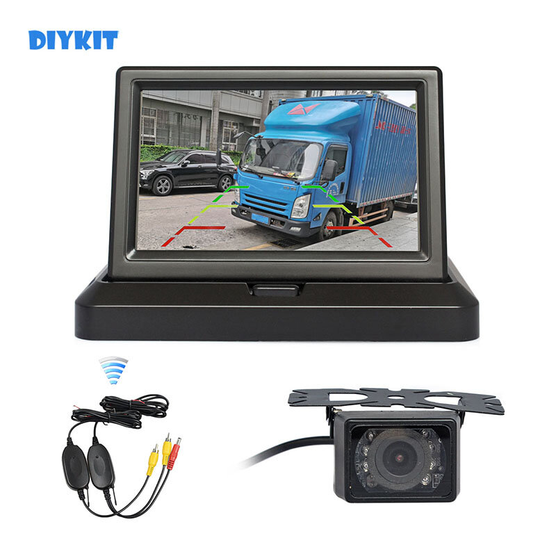 DIYKIT-Monitor de visão traseira sem fio para carro, 5 ", impermeável, IR, visão noturna, câmera do carro, kit sistema de estacionamento