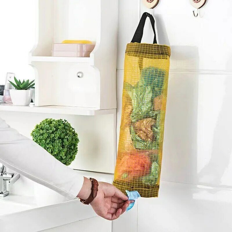 Home Grocery Bag Holder Wall Mount Plastic Bag Holder Dispenser Hanging Storage Trash Garbage Bag Kitchen Garbage Organizer