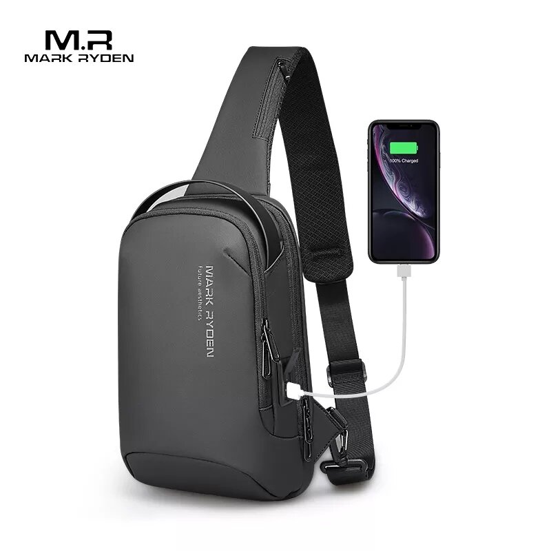 Mark Ryden Men Shoulder Bag Water-repellent Sports Chest Bag Anti-theft Crossbody Bags USB Charging Messenger Bag