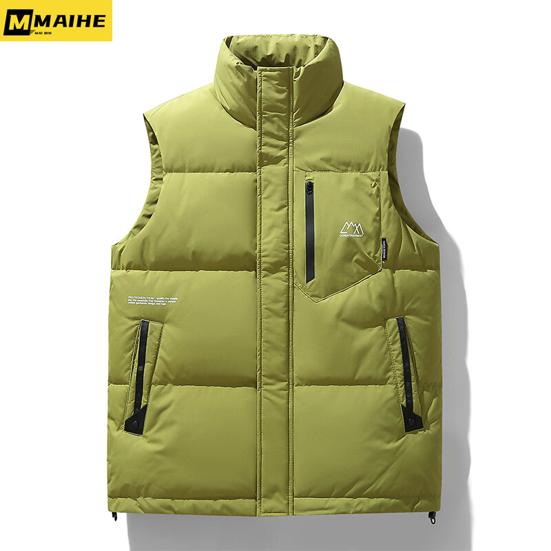 2023 Winter short down jacket men's sleeveless vest jacket K-Pop clothing neutral white duck down vest outdoor camping warm coat