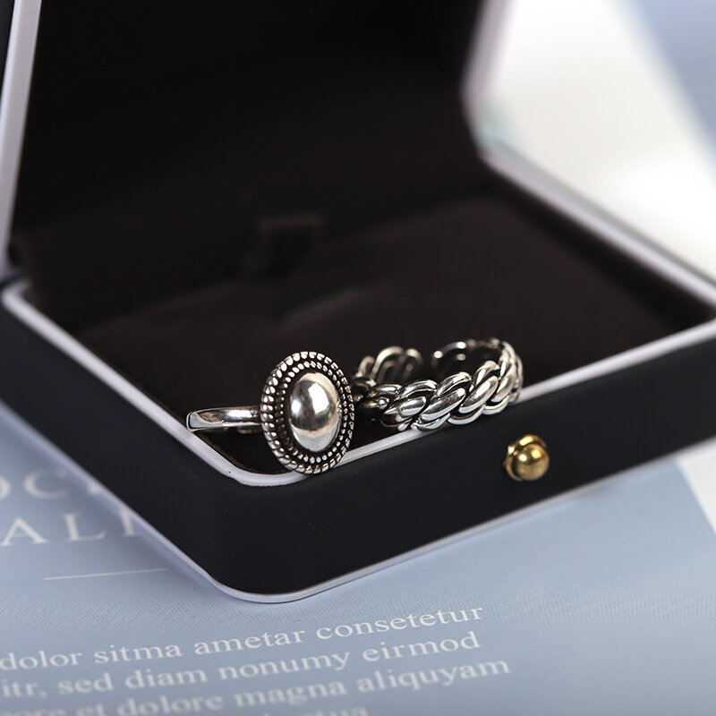 Anelli in argento Sterling 925 accessori per coppie INS Fashion Vintage Twist Design forma rotonda gioielli geometrici in argento tailandese