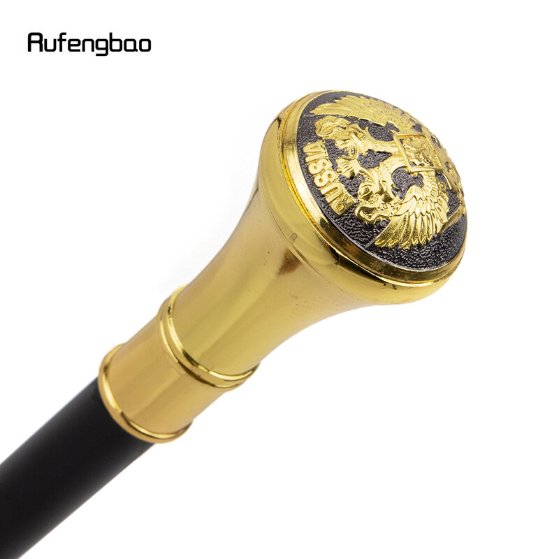 Golden Black Russian Double-Headed Eagle Single Joint Walking Stick with Hidden Plate Self Defense Cane Cosplay Crosier 93cm