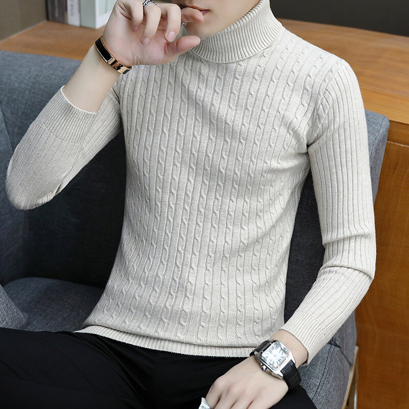 Men's Turtleneck Sweater Winter Casual  Knitted Sweater Keep Warm Fitness Men Pullovers Tops