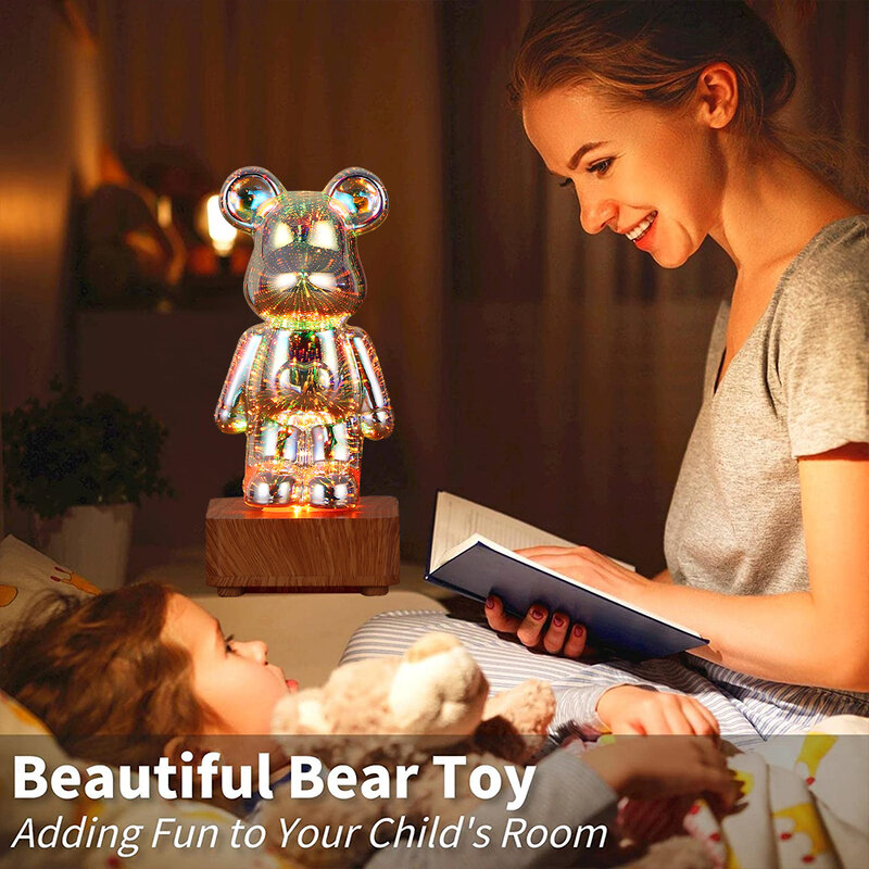 Lampu proyektor Beruang 3D kembang api, lampu malam proyektor USB berubah warna cocok untuk dekorasi ruang anak-anak kamar tidur