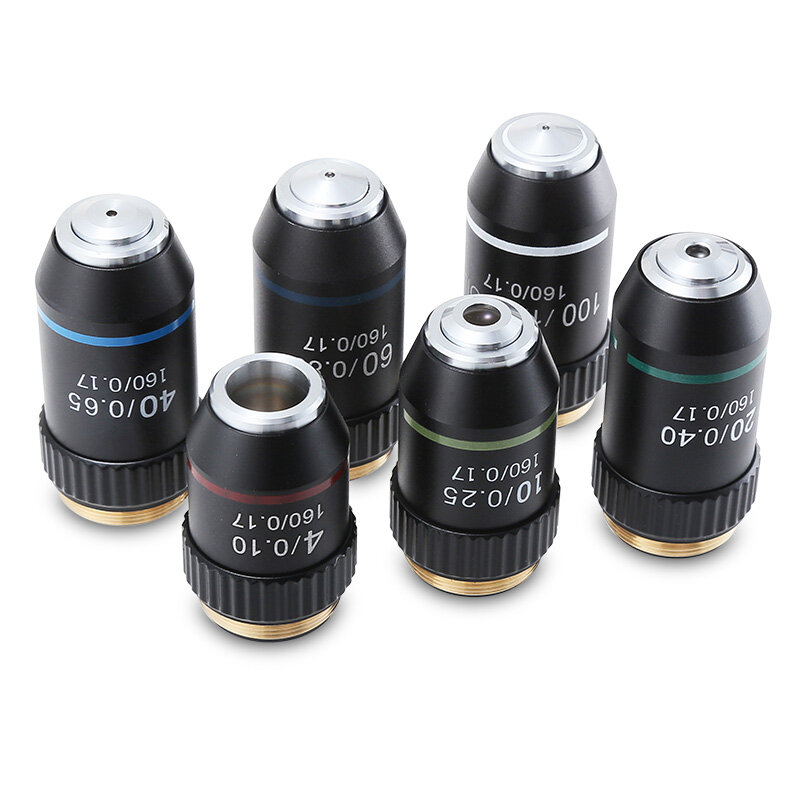 195 Achromatic Objective 4X 10X 20X 40X 60X 100X High Quality Microscope Objective Lens RMS 20.2mm Optical Objective Parts