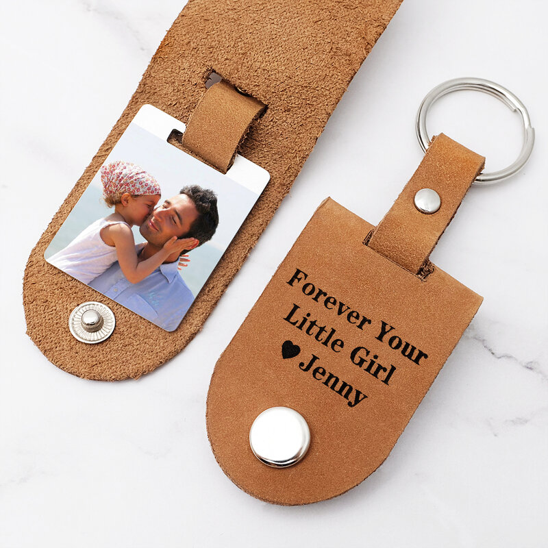 Personalisierte Foto-schlüsselanhänger in Leder Fall Gravierte Schlüssel Halter mit Custom Foto-schlüsselanhänger Geschenk für Neue Papa Vater der Tag geschenk