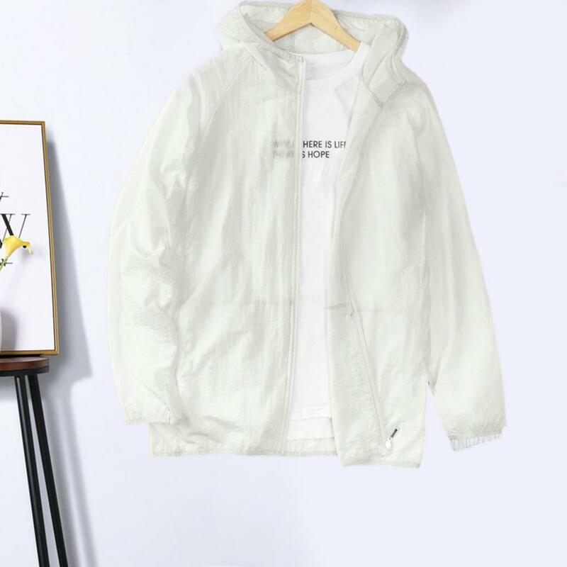 Great Solid Color Cardigan Design Summer Outdoor Sports Sun Protection Hooded Jacket Long Sleeves Sun Jacket Daily Wear