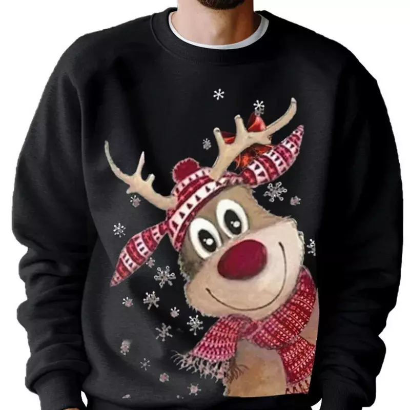 Sweater Natal lucu rusa Natal Pullover cetak Natal kasual liburan keluarga Set Pesta Pullover hadiah keringat uniseks