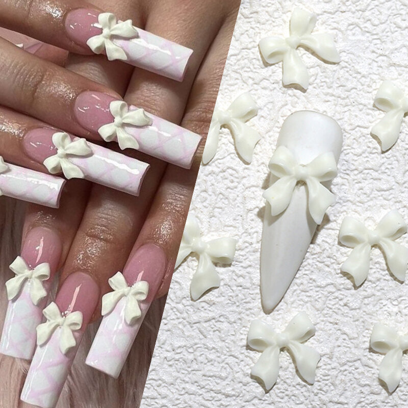 50 pz Kawaii Bowknot 3D carino rosa bianco Nail Art decorazioni ciondoli per unghie accessori Manicure fai da te Mini Bowknot Design forniture