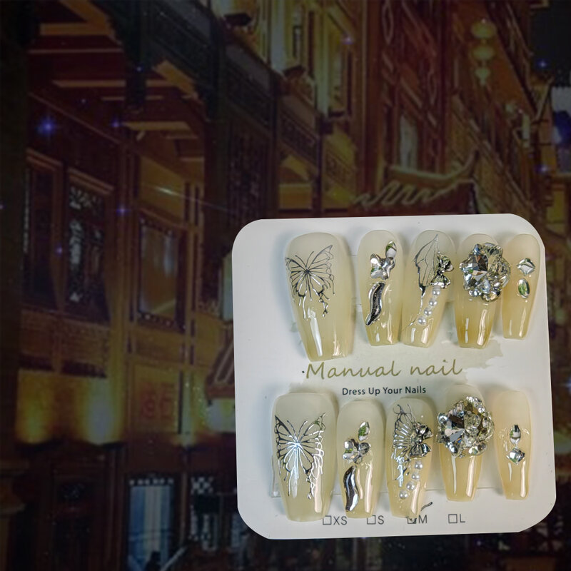 Acryl Pers Op Nagels Lvory Witte Stapel Diamanten Vlinderstickers Herbruikbare Nepnagels Shandgemaakt Met Kunstmatige Nail Art