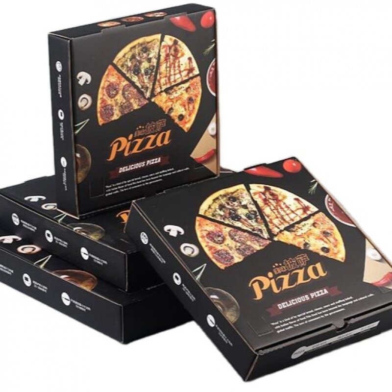 Op Maat Gemaakte Product2024wholesale 8 10 12 16 Inch Herbruikbaar Pizzakarton Op Maat Bedrukt Golfpapier Verpakking Goedkope Pizza Doos
