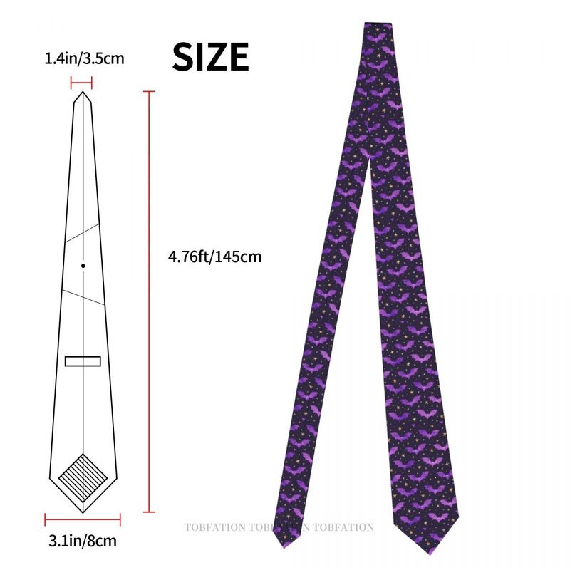Watercolor Bats Purple Print Ties Bats Casual Unisex Neck Tie Shirt Decoration Narrow Striped Slim Cravat