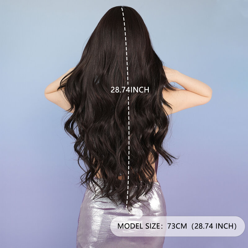 Парик на сетке HD Длинный свободный кудрявый средней части темно-коричневые парики для женщин повседневный Высокоплотный пушистый синтетический парик на сетке спереди