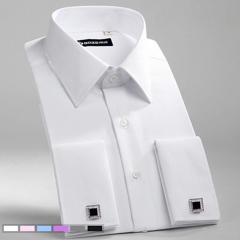 Camisa de manga comprida branca masculina de punho francês, botões formais de negócios, camisas masculinas, ajuste regular, abotoaduras, M ~ 6XL, novo, 2022