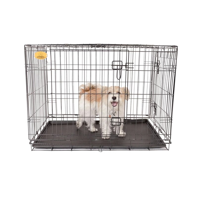 Caja de alambre plegable de doble puerta para perros, color negro, x-small, 24 "L