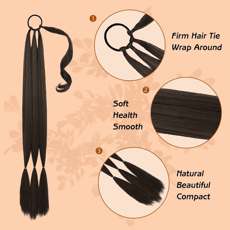 Wrap Around Braids Ponytail Hair Extensions Natural Soft with Hair Tie Straight Sleek Hair Extensions Braid for Women Daily Wear