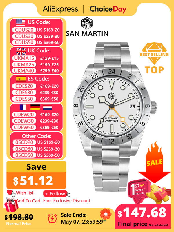 San Martin nowy 39mm automatyczny zegarek mechaniczny GMT NH34 ze stali nierdzewnej sportowy zegarek szafirowy świecący wodoodporny dla mężczyzn Relogio