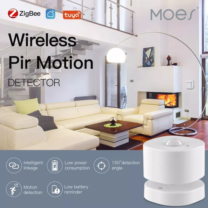 MOES-ZigBee Sensor de Movimento PIR, Corpo Humano Sensing Device, Dispositivo de Alarme para Ligação Doméstica Inteligente, Controle Remoto por Tuya App