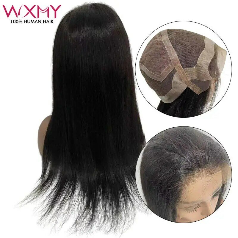 Wig 100% kutikula Cina rambut manusia untuk wanita ketebalan 180% renda bernapas di tengah Pu di sekitar dengan Wig wanita panjang diikat