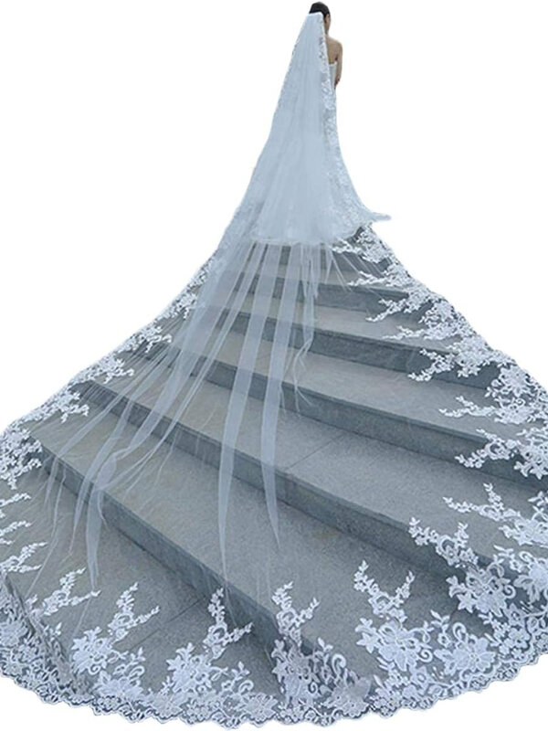 Wedding Veils Long Cathedral Full Floral Lace Egde 1 Tier with Comb