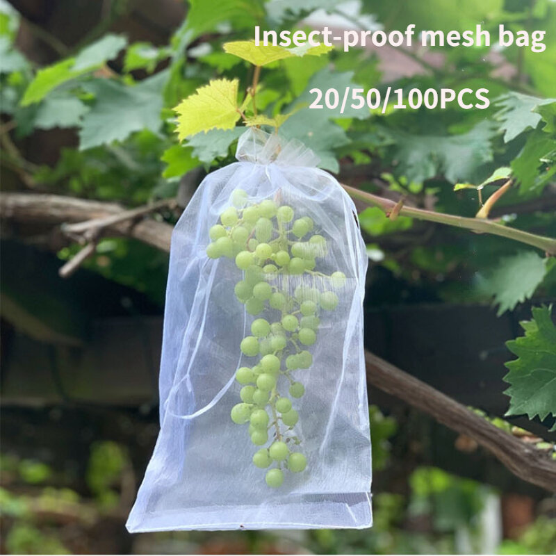 Bolsa de protección para verduras y frutas, cubierta de malla para Control de plagas, a prueba de aves, para huerto de uvas y fresas, 20, 50 o 100 unidades