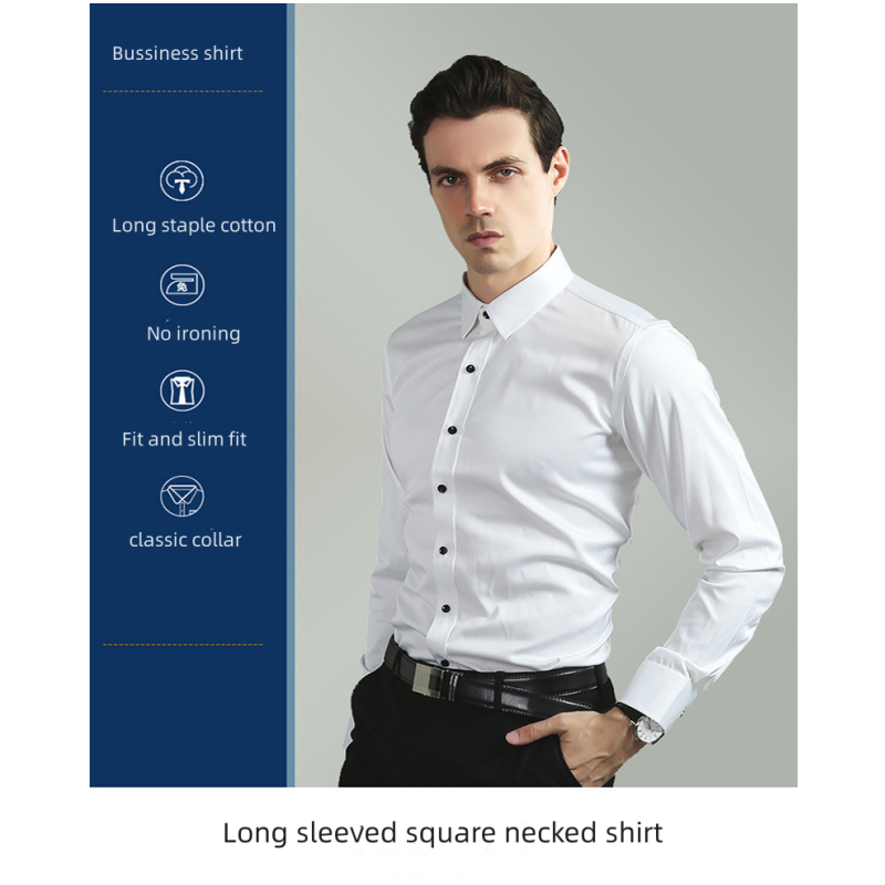Chemise d'affaires élastique à manches longues pour hommes, haut de gamme, léger, luxe, vertical, mode classique, sans repassage, solide, vêtements pour hommes