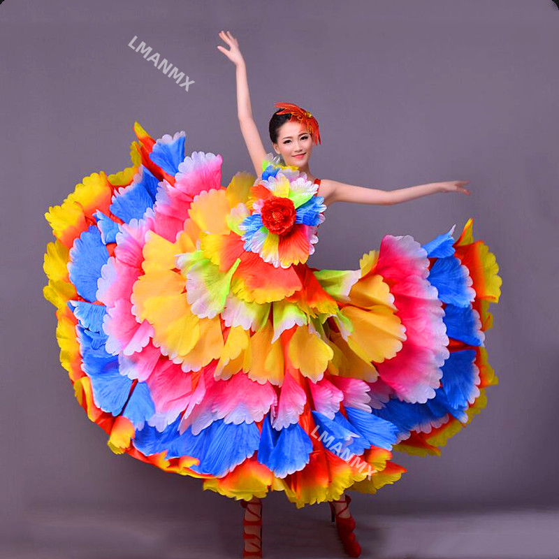 360 Grad spanische Flamenco Kleider Bühnen kostüm Frauen Stierkampf Tanz kleid lange Robe Flamenco Fille für Mädchen Kostüm