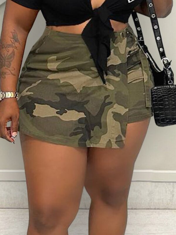 LW Camo Print Women Fashion Casual All-match Bottoms Female Sexy Skinny Short Vintage High Waist Wrapped Shorts 2 Colors