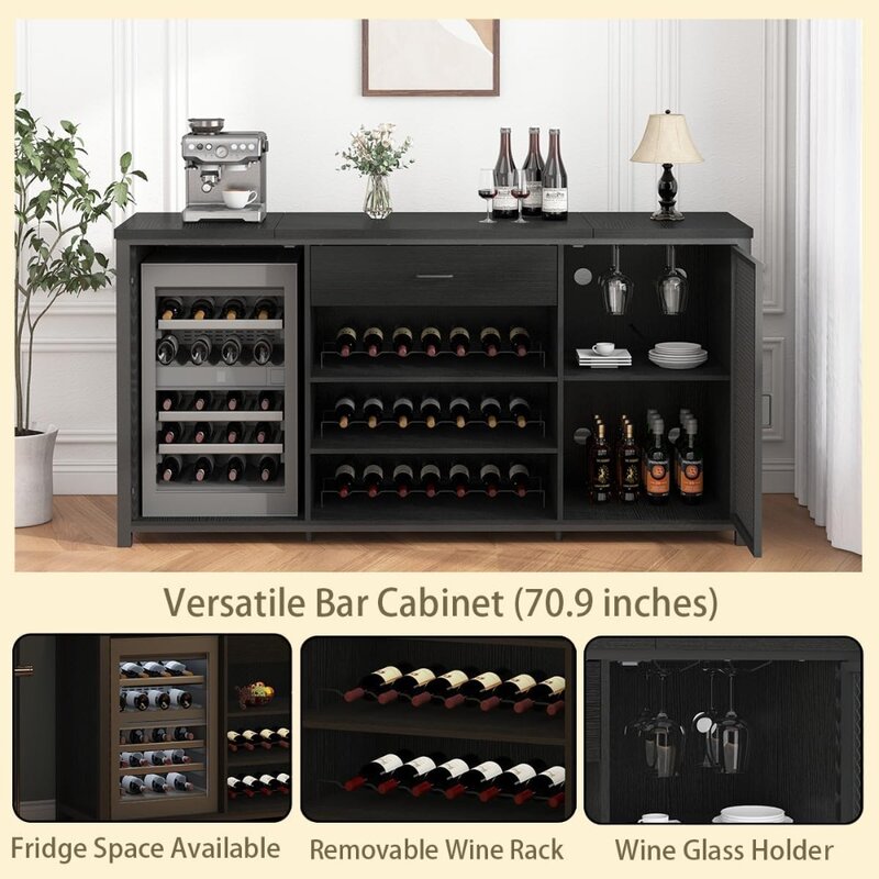 Long Coffee Bar Cabinet,Modern Wood Metal Large Wine Liquor Cabinet,Big Wide Sideboard Buffet Cabinet with Drawer Storage
