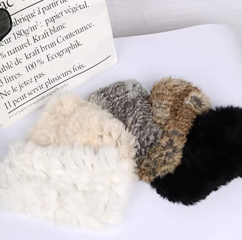 Elastic Otter Rabbit Hair Hats Outdoor Accessories Plush Scarf Autumn Winter Hair Bands Fluffy Russian Caps Women Girls 2023 New