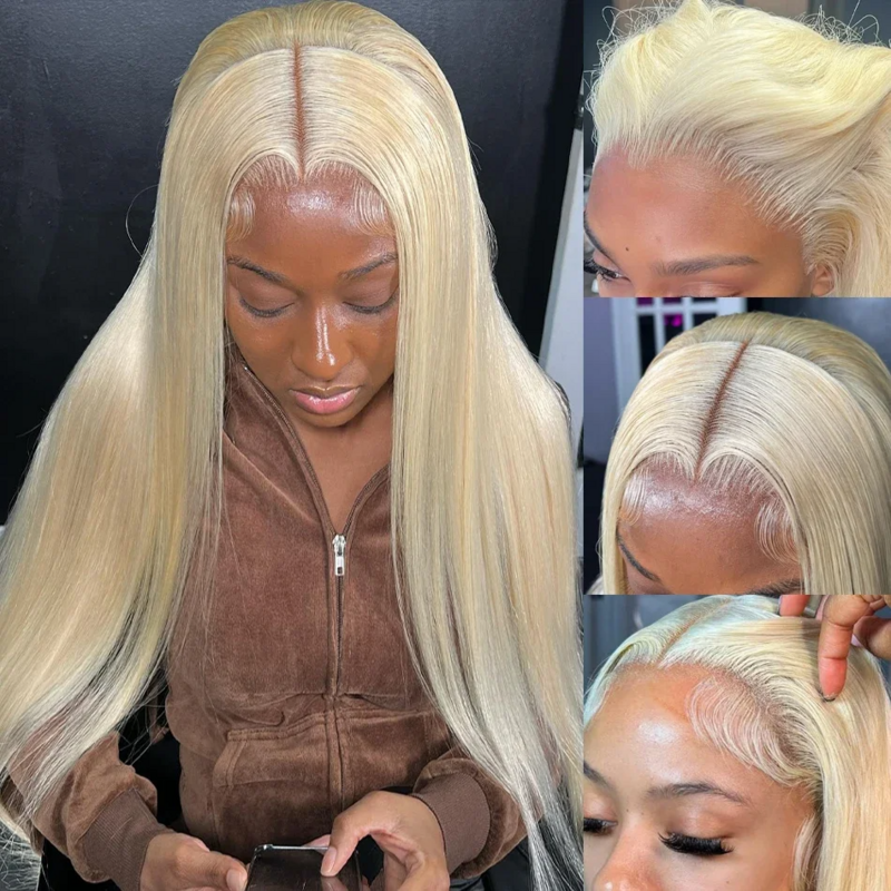 Perruque Lace Front Wig Remy Naturelle Lisse Blonde 180 HD, 30 32 Pouces, 13x6, 13x4, Densité 613, pour Femme Africaine