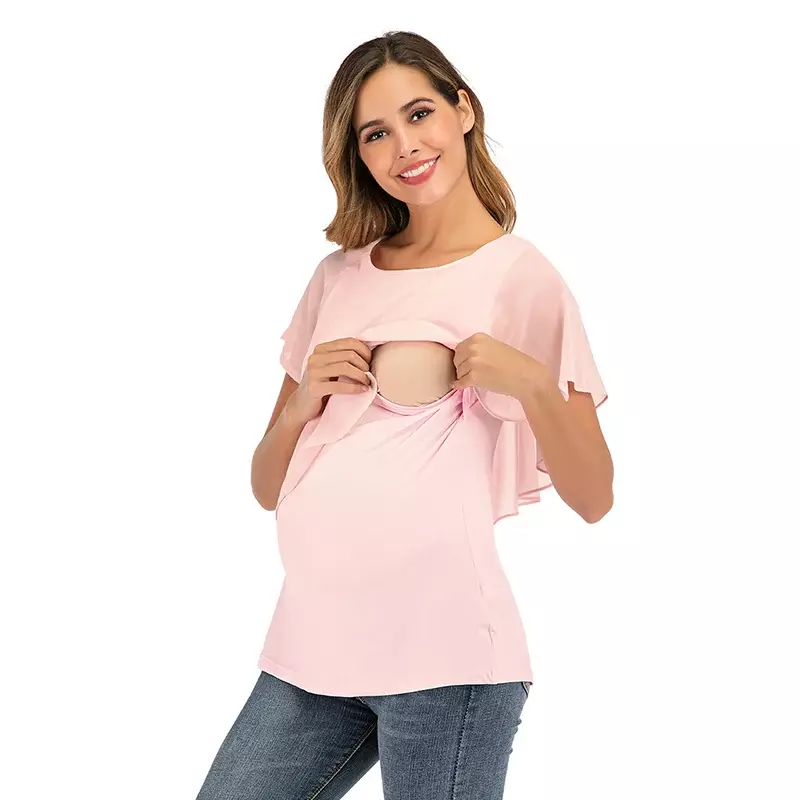Новые летние женские футболки для беременных женщин топы с запахом без рукавов двухслойная блузка футболки Одежда для беременных