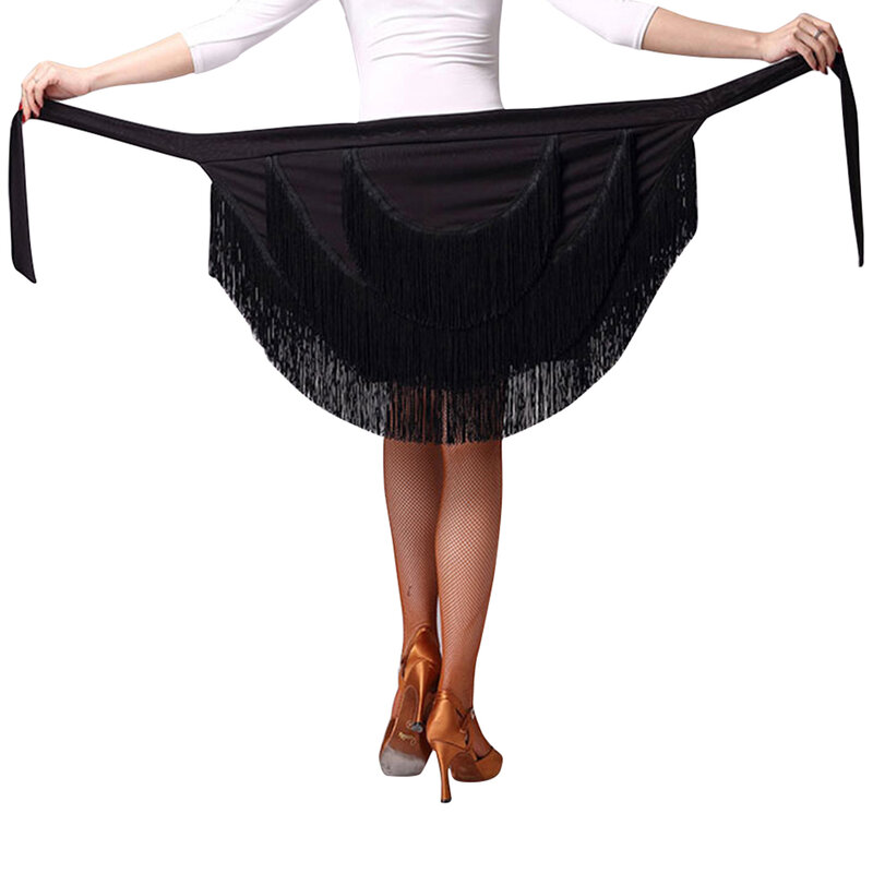 Women Fringe Latin Dance Skirt Tassel Fringe Latin Dancing Skirt Practice Cloth Samba Tango Chacha Dancing Hip Scarf