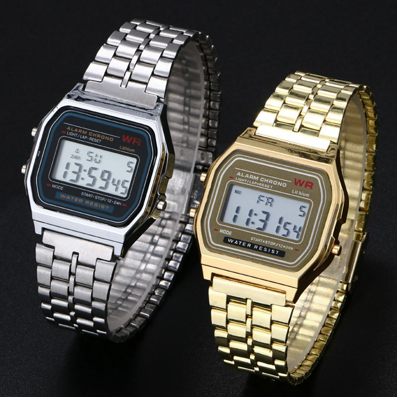 패션 비즈니스 브랜드 금속 시계 여성 및 남성 전자 시계, 개성있는 얇은 스트립 디지털 손목 시계 선물, 드롭 배송