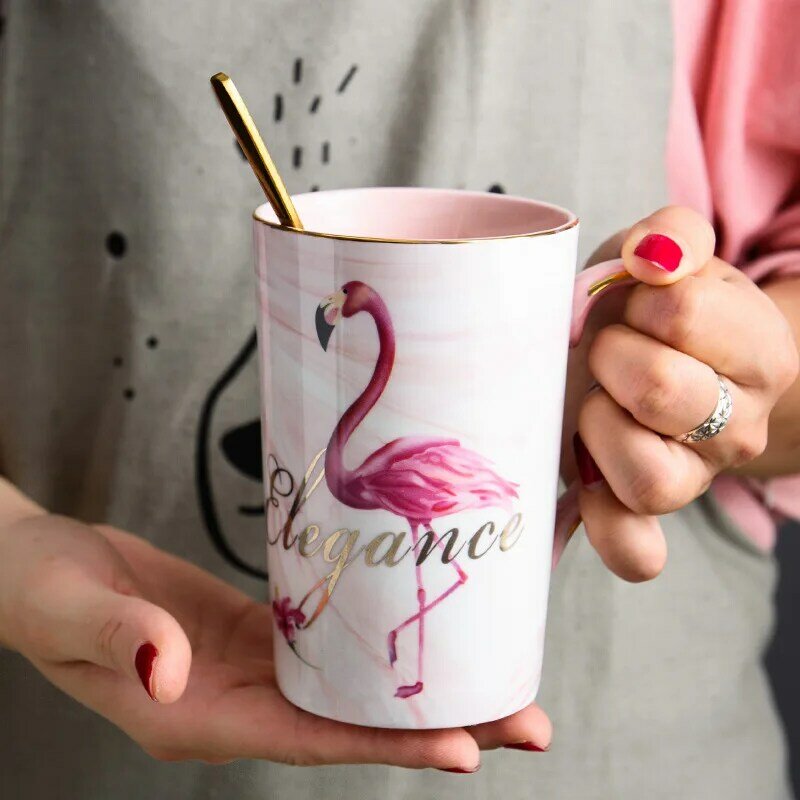 Xícara de café cerâmica, rosa, cinza, flamingo, pé de gato bonito, para viagens, presente, venda especial