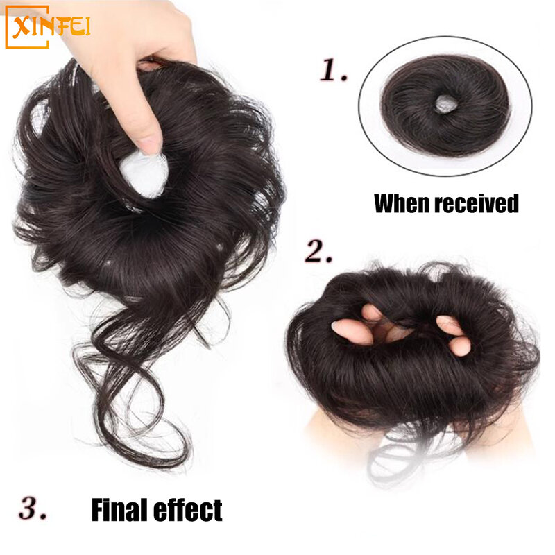 Wig sintetik rambut Chignon wanita, hiasan rambut bola jenggot naga alami mengurangi vitalitas mengurangi usia