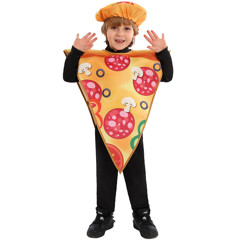 Unisex 2024 nuovo arrivo ragazzo ragazza preziosa Pizza mascotte divertente Pizza fetta Costume Set Costume di Halloween per i bambini