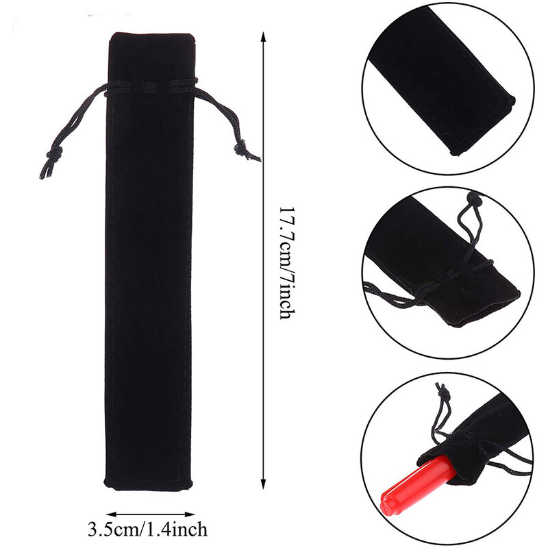 100Pcs Velvet Pen Pouch Black Drawstring Bag Single Pen Holder Packaging Sleeve for School Office Business Gift