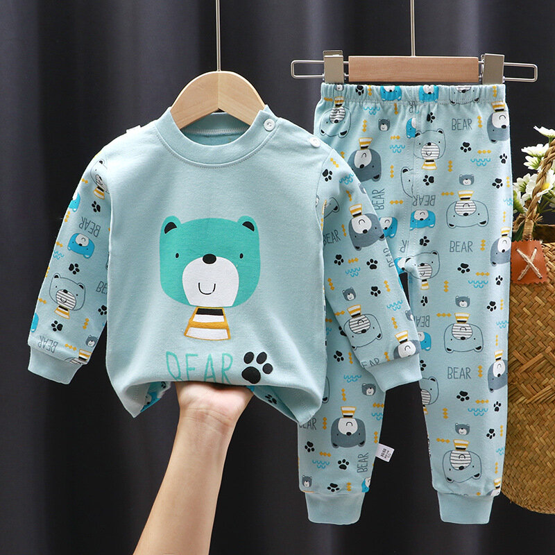 Chemise à manches longues pour bébé fille et garçon, ensemble de vêtements en coton pour nouveau-né, dessin animé, automne et hiver, 2 pièces