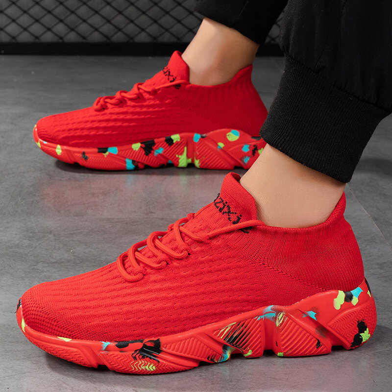 รองเท้าผ้าใบผู้หญิงสีแดงไซส์35-47, รองเท้ากีฬาของผู้หญิงรองเท้าผ้าใบเดินสบายระบายอากาศรองเท้าวิ่งสำหรับผู้ชายเทนนิส