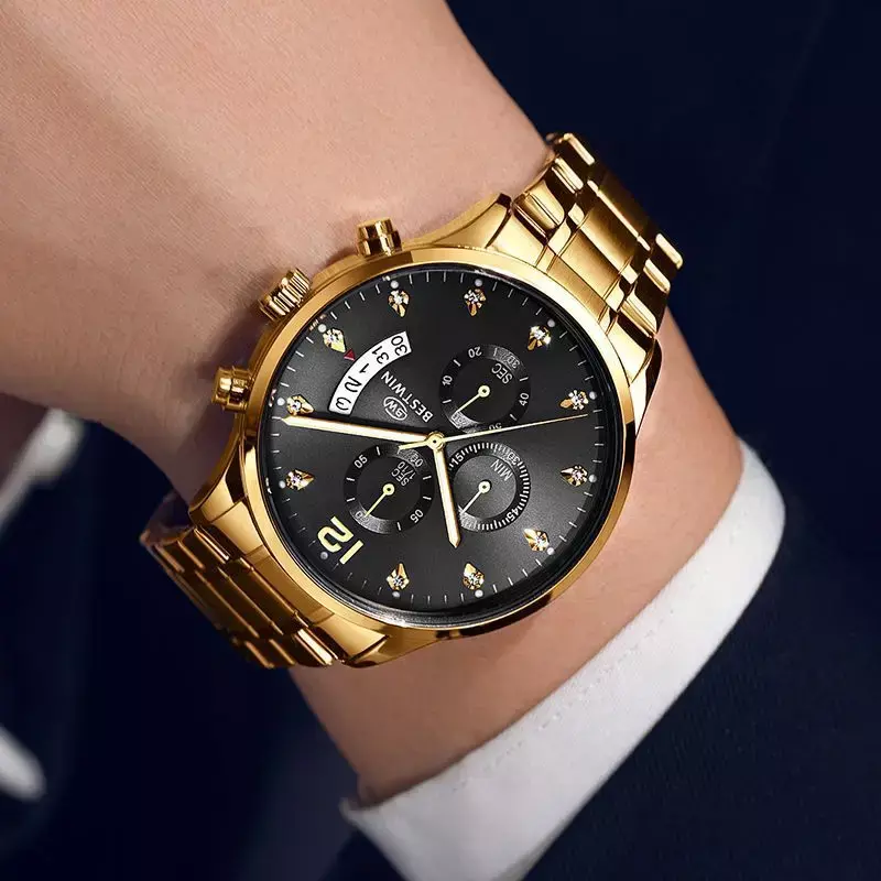 ใหม่นาฬิกาแฟชั่นผู้ชายธุรกิจแบบสบายๆ Geneva สามตานาฬิกาควอตซ์ทหารสแตนเลสนาฬิกาข้อมือสุภาพบุรุษกันน้ำ